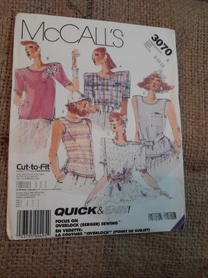 McCall's Sewing Pattern 80's Misses' Summer Tops Szs 8-10-12 VTG Uncut 