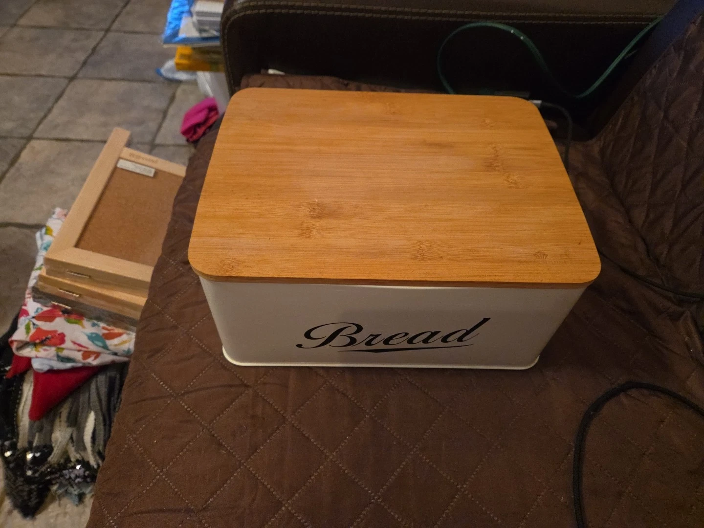 Rothsville gracie oaks Painted Tin Bread Box Bamboo Cutting Board Lid