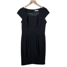 Calvin Klein Womens 6 Sheath Dress Black Cap Sleeve Pleated Neckline