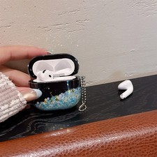 For Apple AirPods 4 3 2 1 Pro Black Night Light Quicksand Glitter Earphone Case