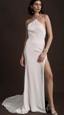 Jenny Yoo Pearl Size 10 White Halter Neck Column Full-Length Wedding Dress