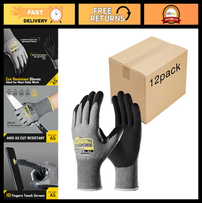 Cut Resistant Gloves 12 Pairs, Nitrile Dipped Safety Work Gloves, Knife Proof Gr