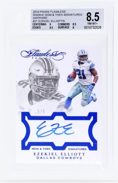 Ezekiel Elliott Panini Flawless Rookie Now and Then Signatures #RNEE Sapphire
