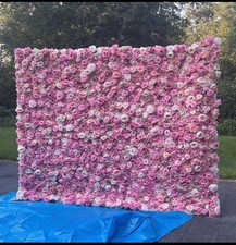 10x8 Ft Pink and White Artificial Rose Flower Wall Backdrop