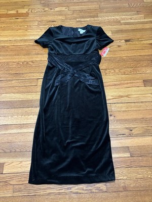 Vintage Betsy's Things Womens Velvet Dress Sz 8 Black Embroidered Velvet NWT NOS