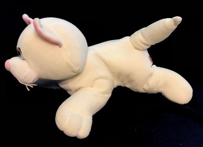 1980s Tonka Pound Purries White Kitty Cat 15'' Plush Pink Nose Ears Vintage