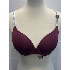 Victoria's Secret T-Shirt Full Coverage Push-Up Bra 34D Logo Straps Dark maroon
