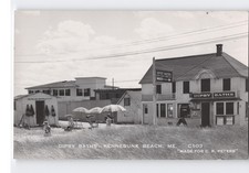 KENNEBUNK BEACH, ME - Dipsy Baths Bath House, Umbrellas, Chairs, Hot Dogs, RPPC