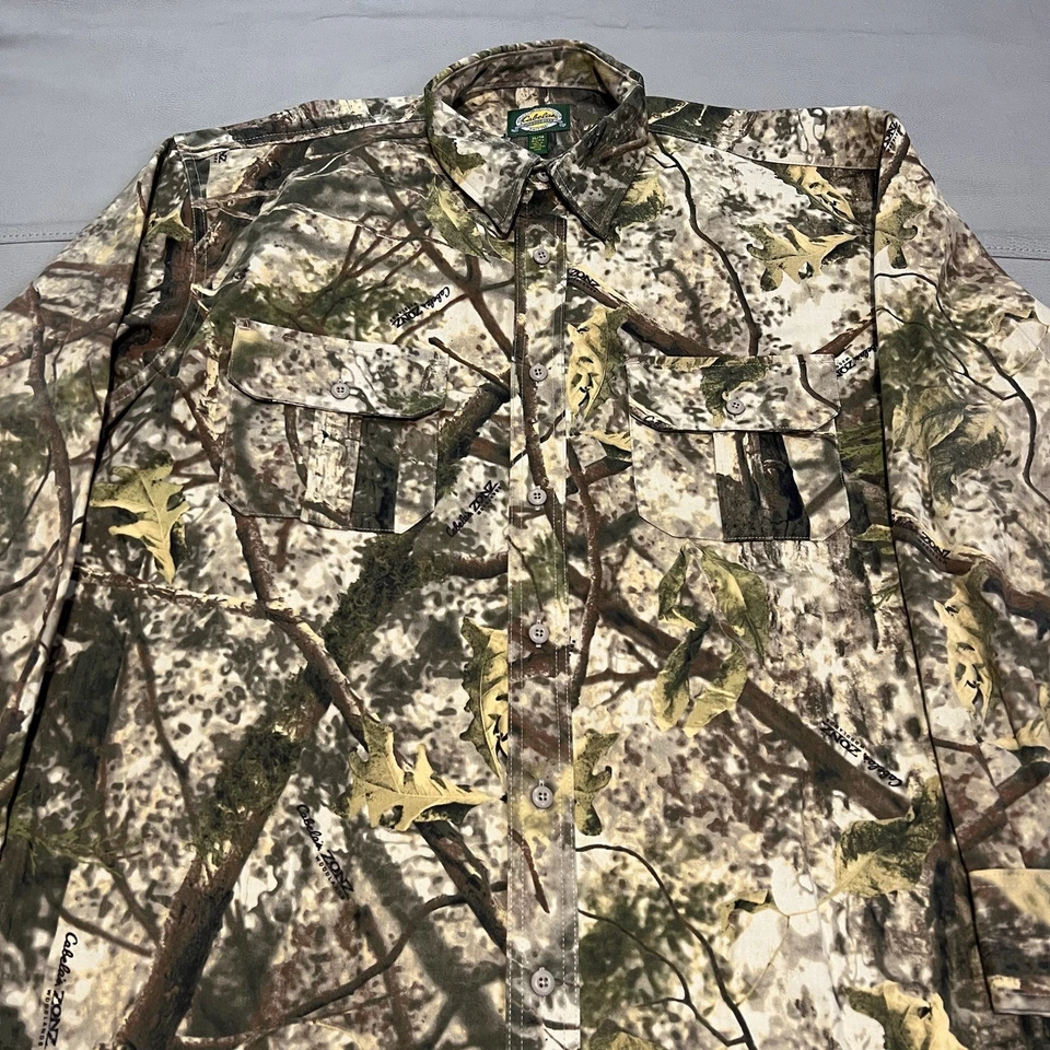 Cabela Zonz Mossy Oak Woodland Camo Hunt Outdoor Button Up Down Shirt-XL-3902 - Image 3 of 4