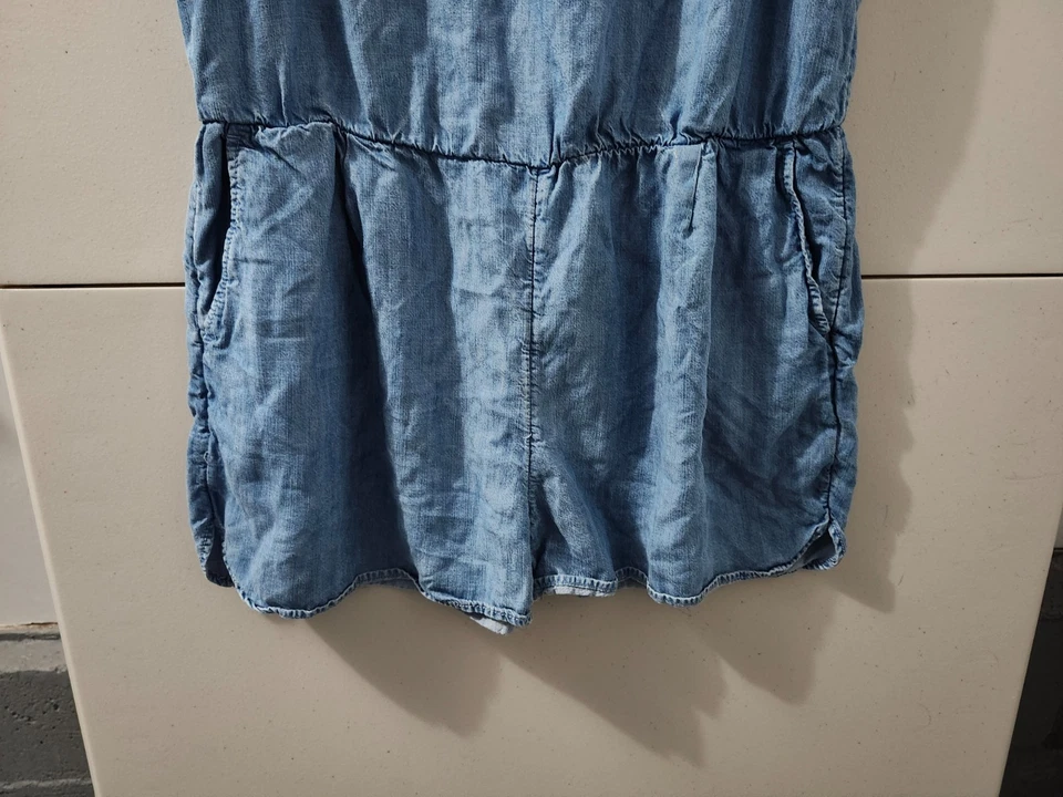 GAP Mameluco Mujer M Azul Sin Mangas Denim Cambray Lyocell Bolsillos Traseros con Cremallera Foto 2 de 4