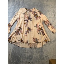 Free People Cream Floral Peasant Tunic Dress Pink Purple Boho Small