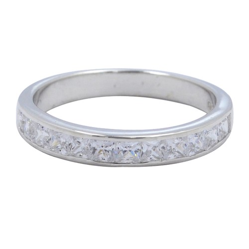 Banda de aniversario para mujer de oro blanco sólido de 14 quilates con forma de princesa de 0,90 quilates D/VVS1