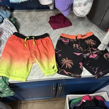 2 Swim Trunks Boy's Hurley Bathing Swim Suit Bottoms Size 7 8 Neon and black