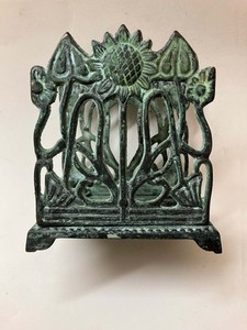 original art nouveau patinated bronze sunflower motif letter rack