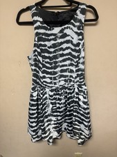 Guess black/white striped zebra print tie-dye drop waist, tiered dress, 12