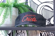 Vintage Kansas City Chiefs Script Snapback Hat Single Line Black Dome Starter