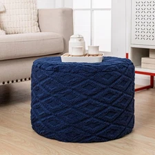 Fluffy Round Ottoman Pouf with All-in-One Foam Filling 20" x 14" Furry Ottoma...