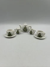 Christmas Tea Set Child's Miniature Christmas Tree Porcelain set Vintage 9 Pcs