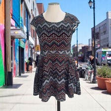 Tribal Chevron Mini Dress Cap Sleeve Fit And Flare Boho Festival Indie Y2K