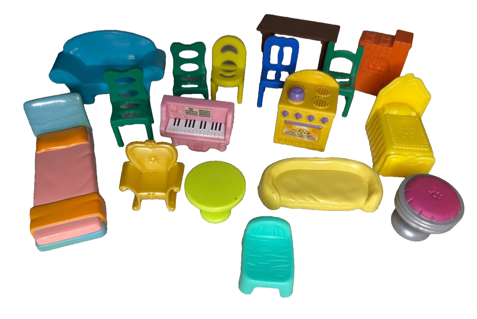Polly Pocket Furniture Lot and Other Brands Couch Bed Chairs Piano Stool Table