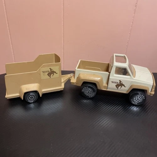 Vintage 1979 Tonka Buckin' Bronco Pick-Up Truck w/ Horse Trailer Tan #812562