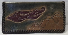 Vintage Tooled Leather Checkbook Cover-  Bird & Mountains- Unbranded