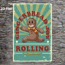 Cute Christmas Gingerbread Metal Sign Wall Rustic Iron Frameless Painting Decor