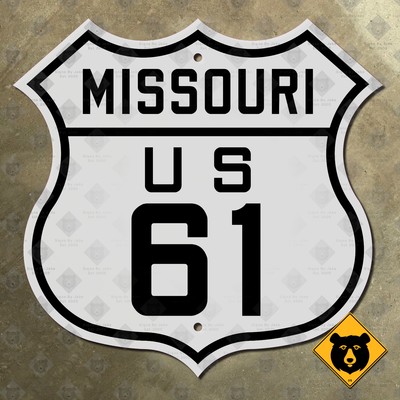 Missouri US Route 61 highway road sign shield 1926 Saint St Louis Hannibal 16x16