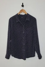 Rails Kate Onyx Cheetah Print Silk Shirt Women's Size XL Gray/Black Blouse Top