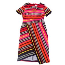 ECI New York Striped Bodycon Dress Medium Colorblock V-Neck Short Sleeve