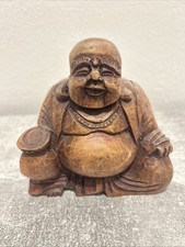 Handgeschnitzter Happy Buddha aus Massivholz – Lachender Budai Glücksbringer