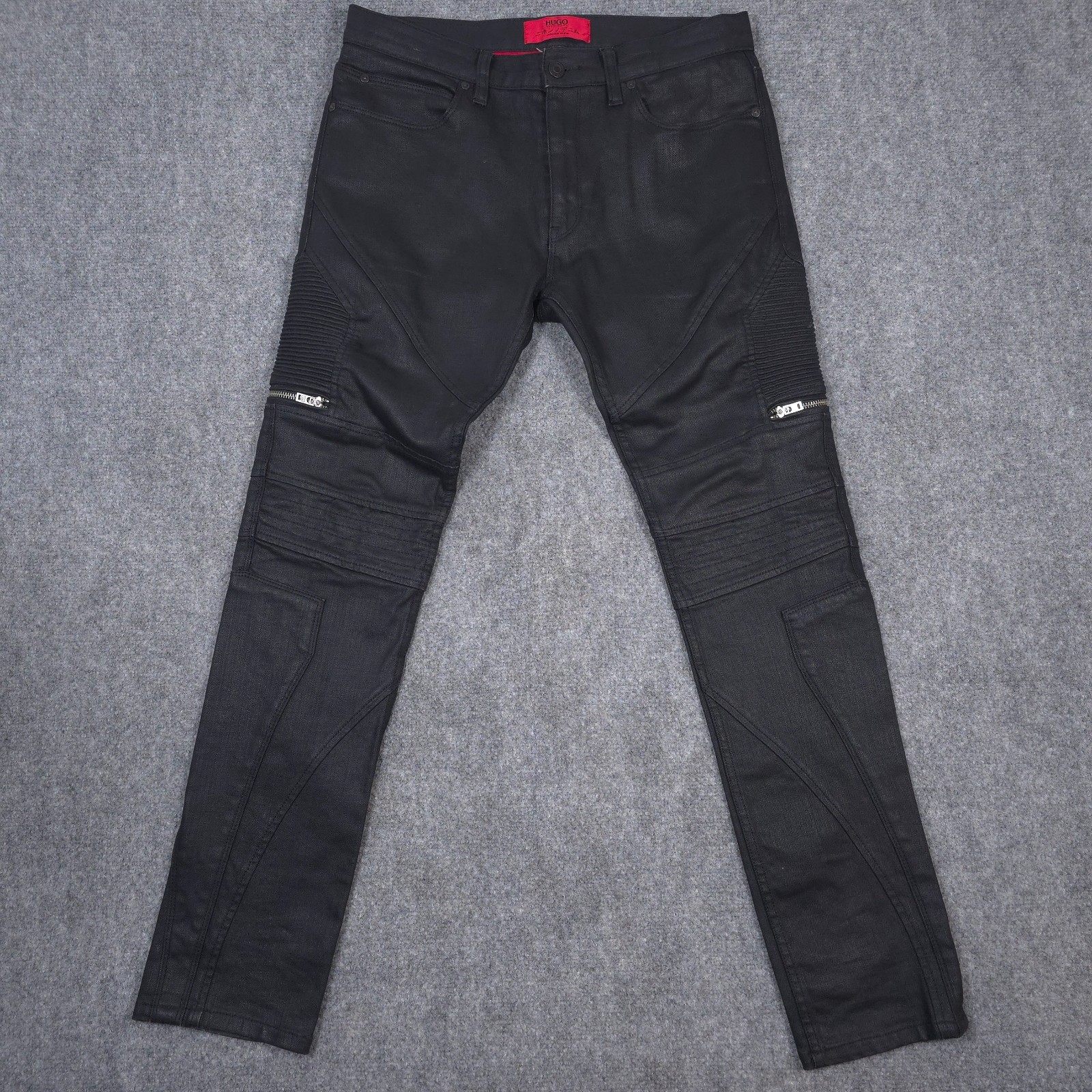 HUGO Boss Pants 32x30* Black Moto Biker Wax Coated Jeans Japanese Denim READ