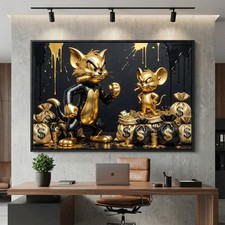 Tom und Jerry. Golden luxus Wandbild Acrylglas, Leinwand oder Poster Deko art