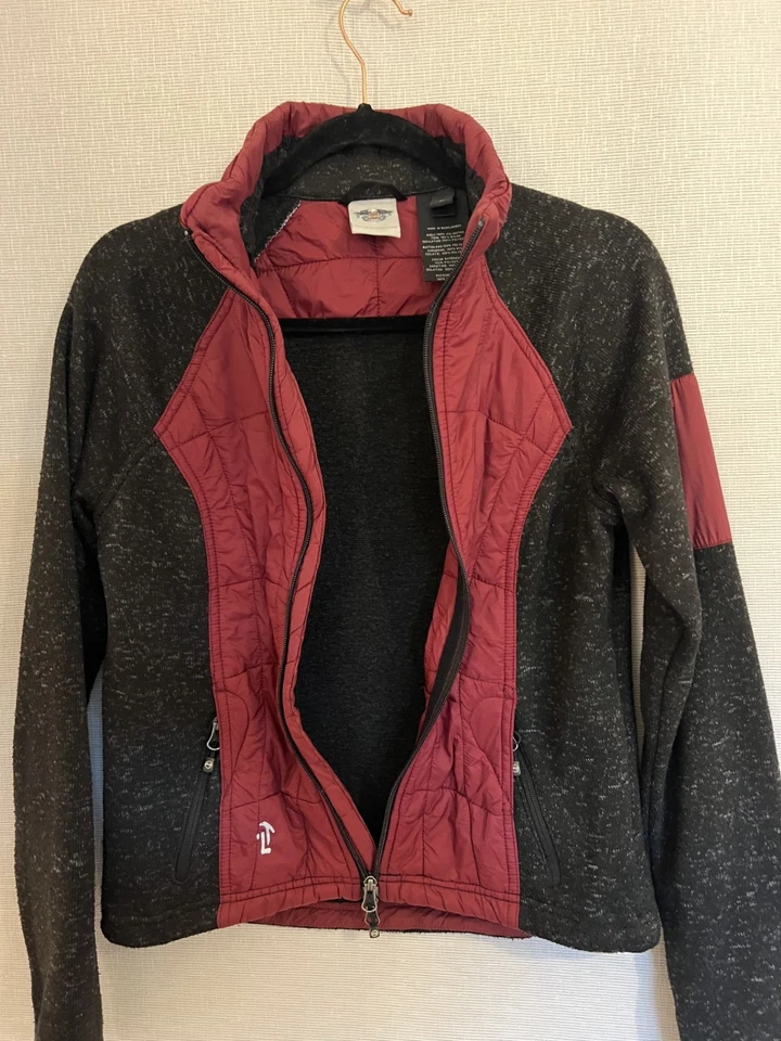 Chaqueta Harley Davidson para mujer talla mediana roja acolchada negra polar cremallera completa. Foto 2 de 4