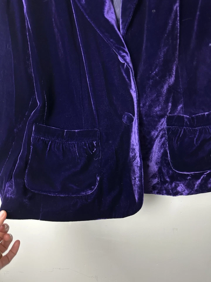 Vtg Purple Velvet Blazer Jacket Pockets Classic Holiday Fairy Whimsy 90s Y2K 14W - Image 4 of 4