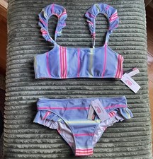 Vineyard Vines 2pc Bikini Set S Breaker Blue Beachy Stripe Ruffle NWT Swimsuit
