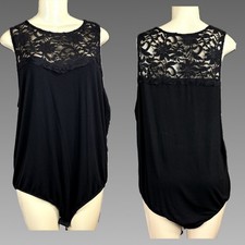 Torrid 4X Super Soft Floral Lace Sweetheart Yoke Sleeveless Bodysuit Deep Black
