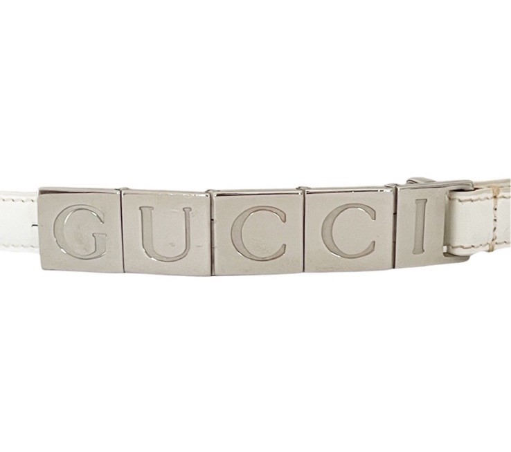 Gucci RARE white leather silver lettering logo belt vintage  display picture 2