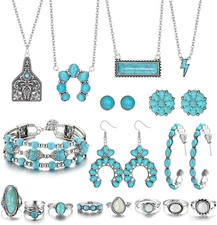 Turquoise Jewelry for Women Western Turquoise Necklace Dangle Earrings Boho Brac