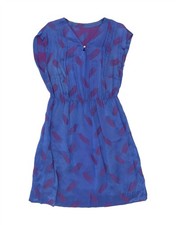 VINTAGE Womens Abstract Pattern Sleeveless A-Line Dress UK 10 Small Blue UI02