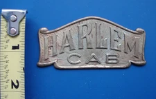 Vintage 1940's-50's Harlem Cab Taxi Company Metal Logo Badge Emblem 3" x 1-1/2"