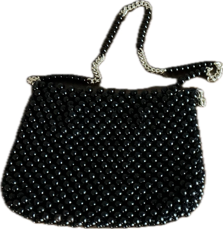 Bolso de mujer vintage con cuentas duras negro y plateado hecho para Magid Foto 2 de 4