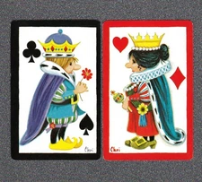 Vintage Swap Playing Cards Pair of Cutest King Queen Art by Chri Cards