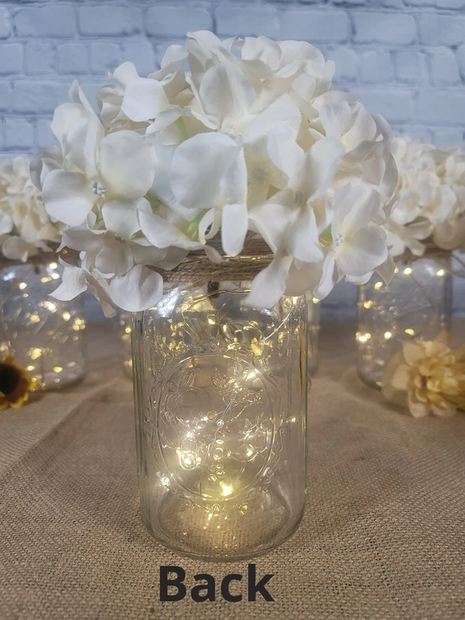 Lighted Mason Jar Centerpiece Set with Jute Bow and Floral Stems - Image 4 of 4