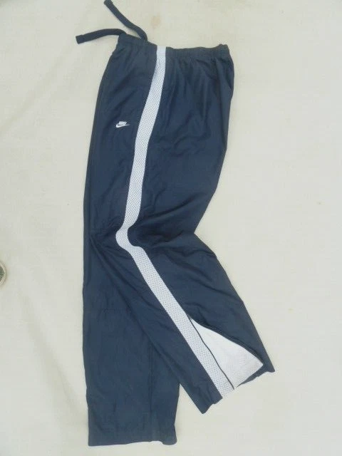 Nike Track pants Men's Large Blue White 1/2 Fleece Lined ankle Zip Wide Leg