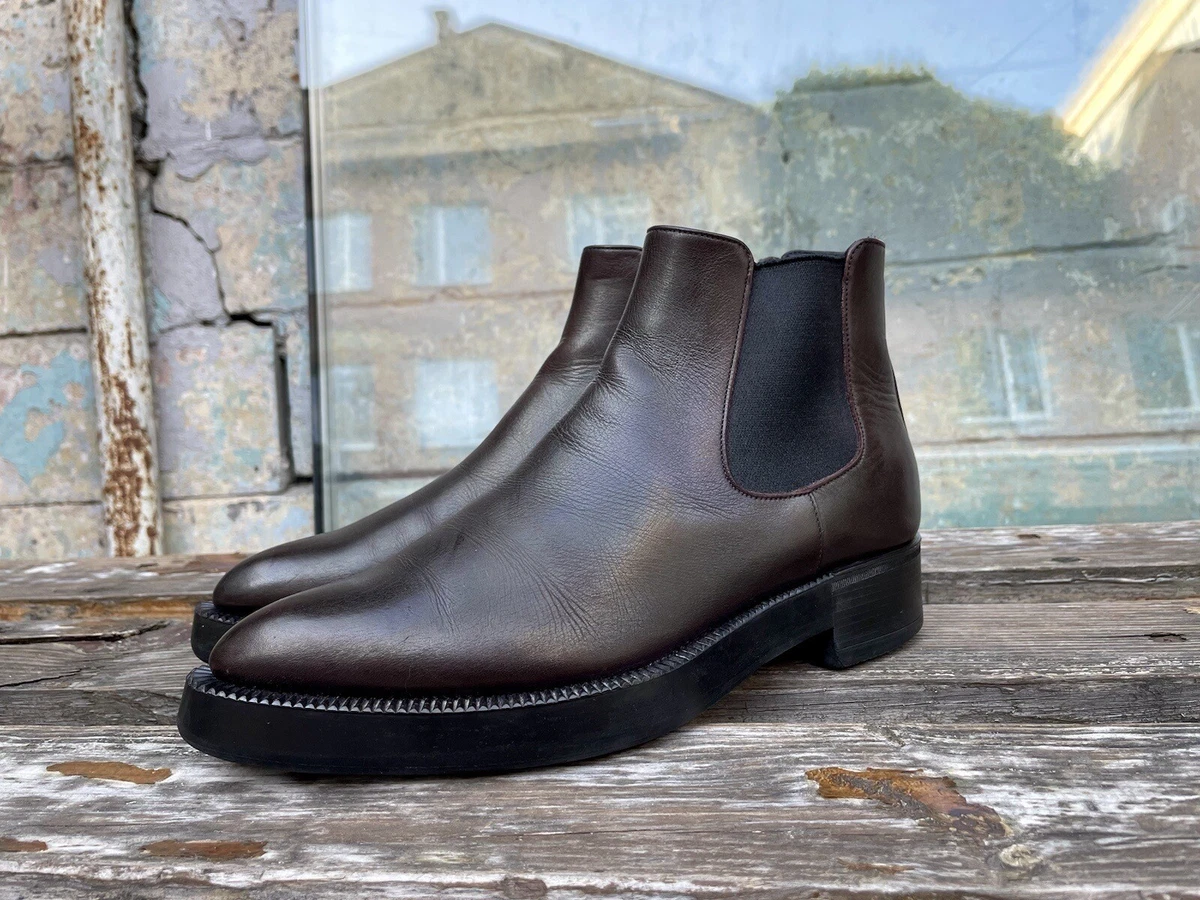 Prada Brown Vintage Leather Chelsea Platform Boots Made in Italy