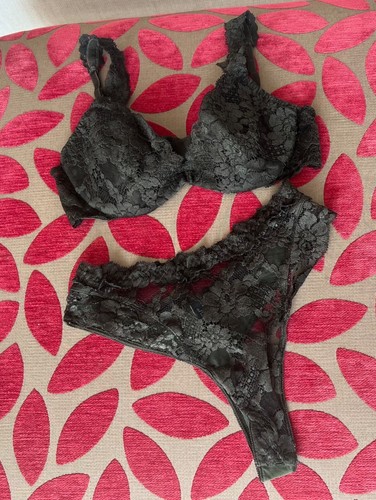 La Perla dark khaki green lacey bra and knickers, thong set 34C - Picture 19 of 20