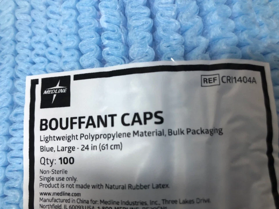 100 Count - Medline 24" Blue Bouffant Cap Non Woven Disposable Hairnet Large - Image 4 of 4