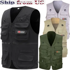 Mens Fishing Vest Hiking Tactical Men Photographer Waistcoat Pocket Jacket Vest