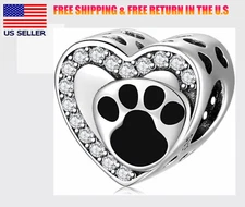 Authentic Paw Prints Heart Charm S295 Silver for Bracelet Pet Charm Dog Heart
